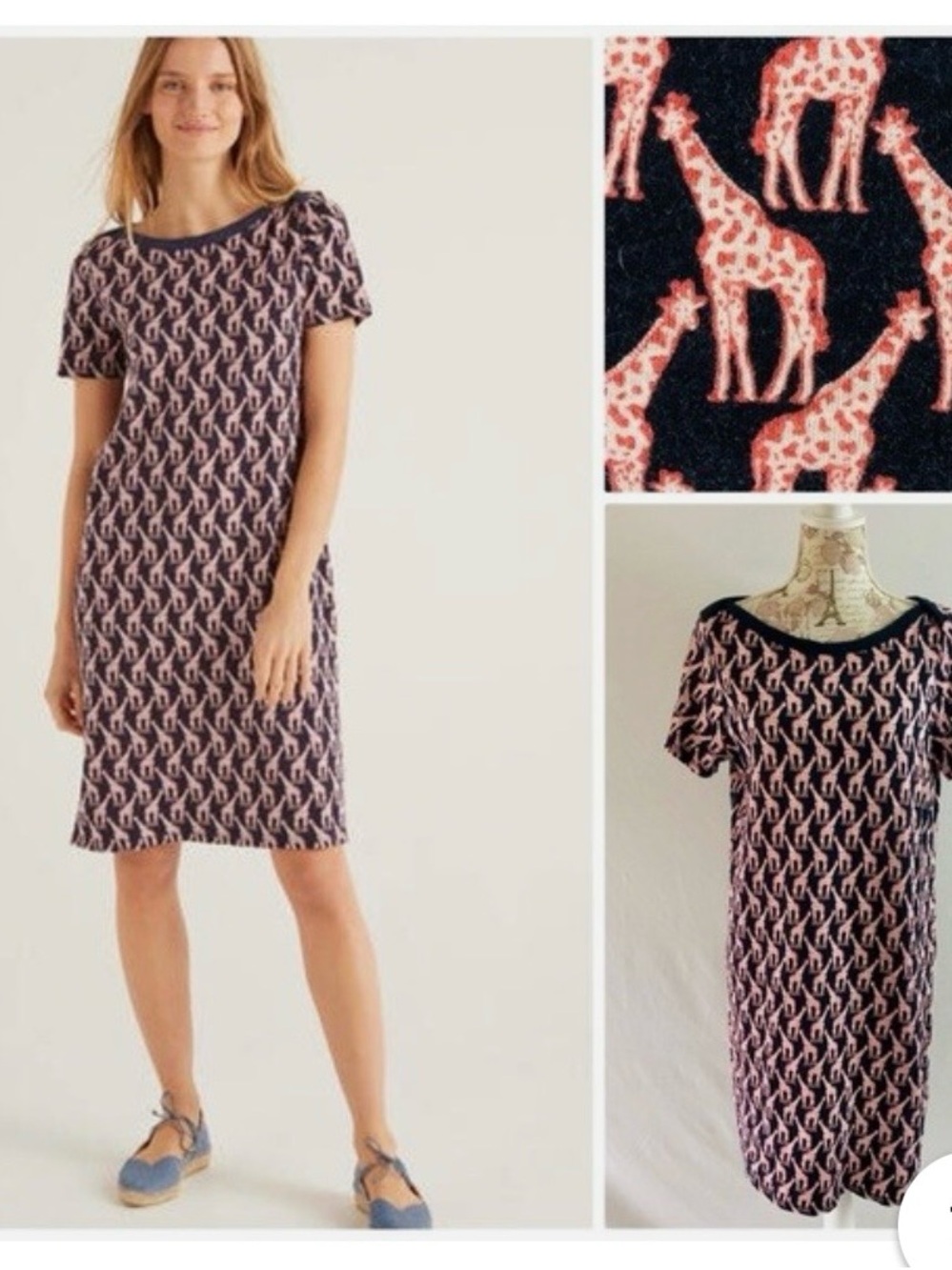 Boden Georgia Giraffe Print Jersey Shift Dress Navy Pink Size 8